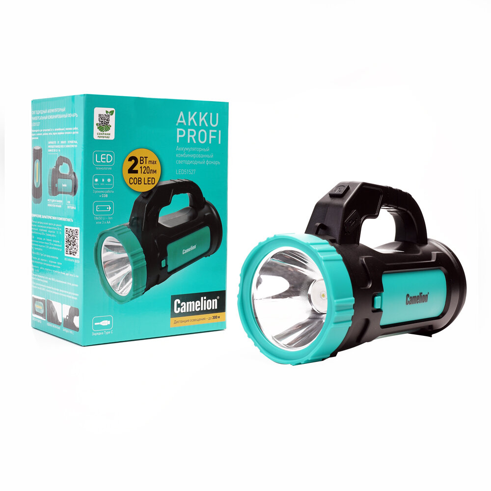 Фонарь универс. LED51527 (акк.18650 или 3xAA) 1LED+COB 3W(120lm) до300м, 4 реж, з/у Type-C — фото